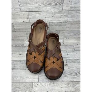 Clarks Collection Brown Leather Woven Fisherman Sandals Women Sz 7.5 M